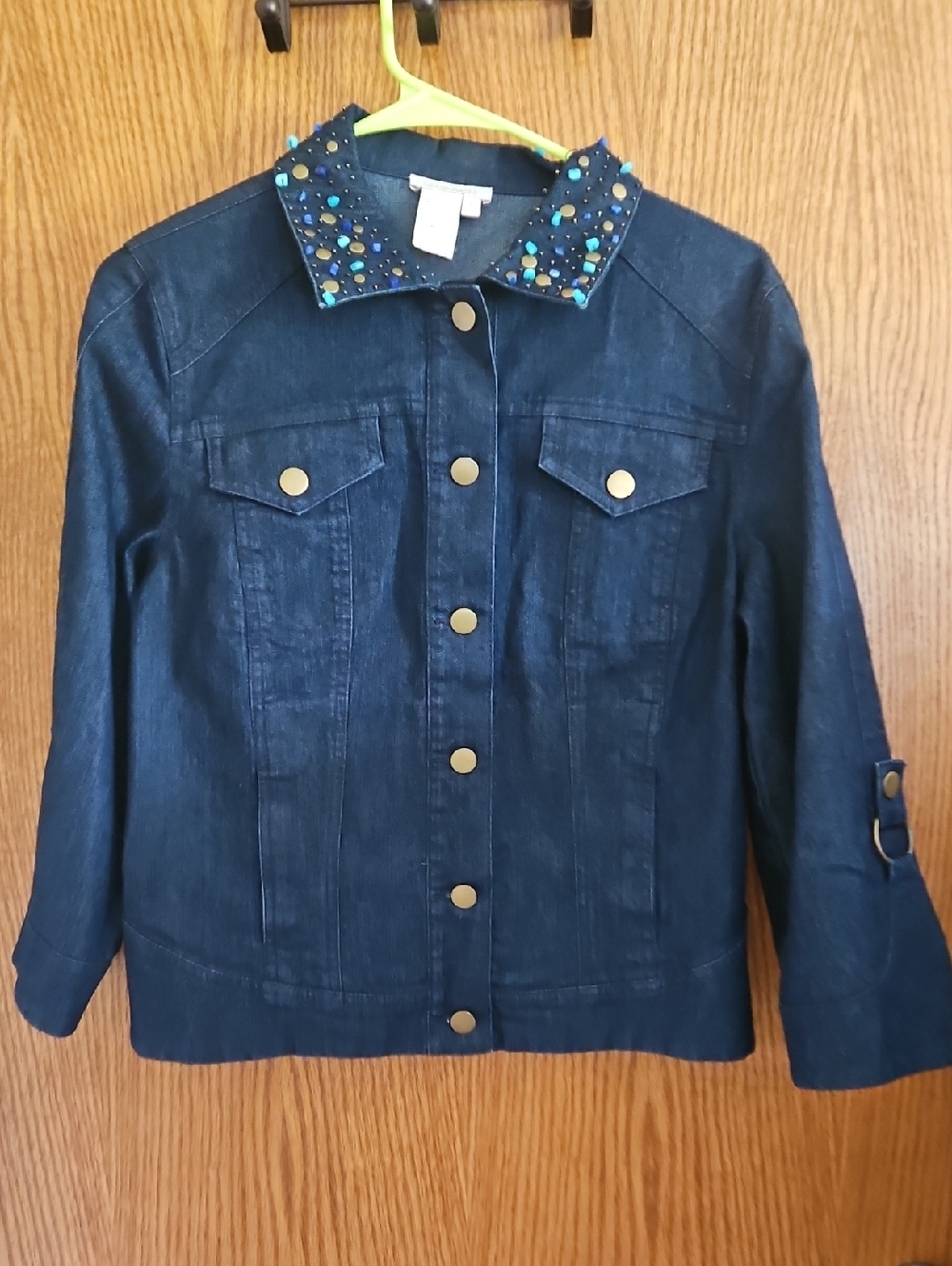 SPANNER Dark Blue Denim Jacket with Beaded Collar